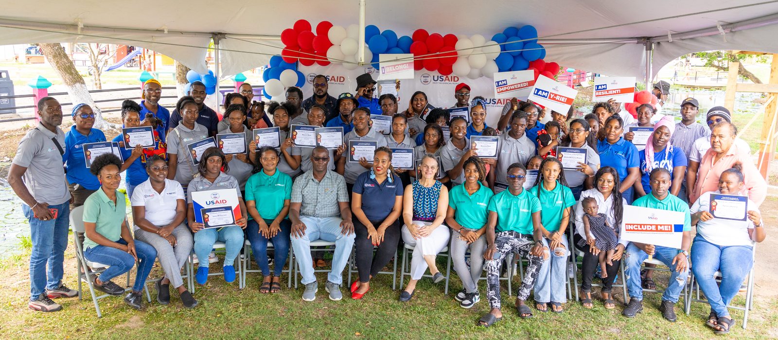 Participants of the USAID Y-RIE Youth Diversion Programme on graduation day, holding their certificates of completion